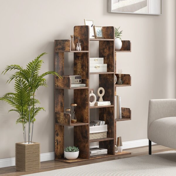 Costway Libreria ad albero decorativo autoportante con 13 ripiani aperti, Scaffale per libri da angolo alta 141cm Marrone