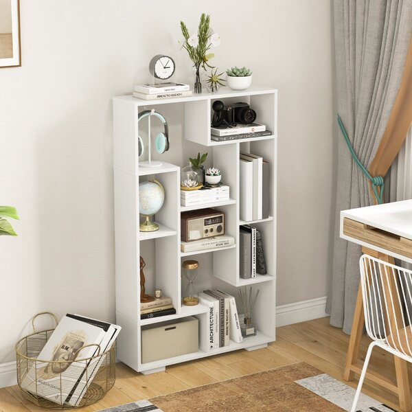 Costway Scaffale per libri alto 120cm con ripiani aperti, Libreria geometrica con kit anti-ribaltamento per casa ufficio Bianco