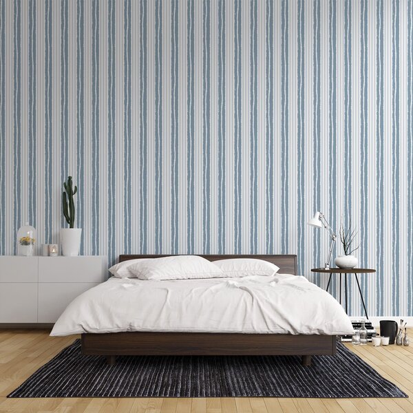 Carta da parati Righe verticali bianche e grigio-blu con, Parati geometrica classici, Parati geometrica a righe classici, a01268v1 : Uwalls.it