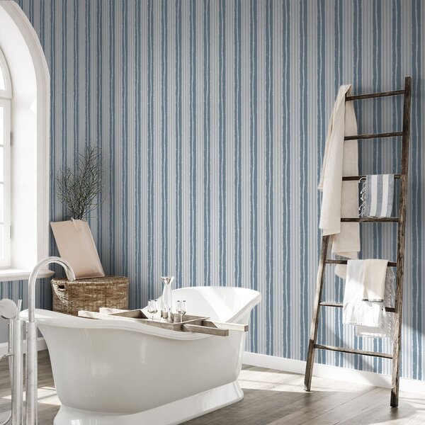 Carta da parati Righe verticali bianche e grigio-blu con, Parati geometrica classici, Parati geometrica a righe classici, a01268v1 : Uwalls.it