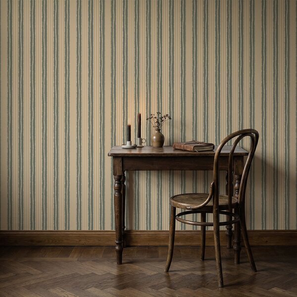 Carta da parati Righe verticali beige e grigio-verdi a trama, Parati geometrica classici, Parati geometrica a righe classici, a01268 : Uwalls.it