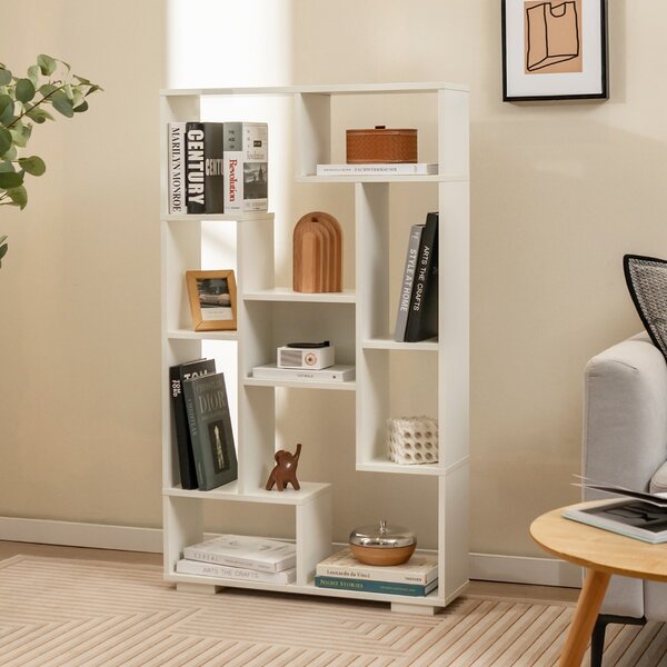 Costway Scaffale per libri alto 120cm con ripiani aperti, Libreria geometrica con kit anti-ribaltamento per casa ufficio Bianco