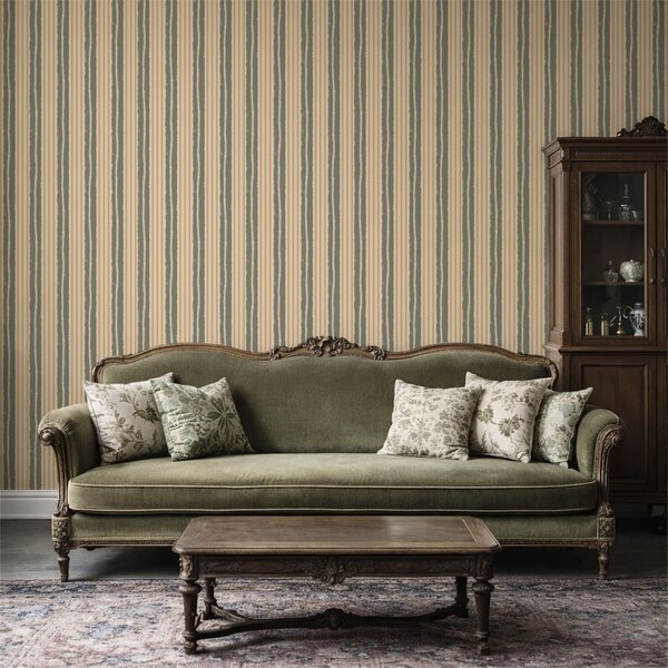 Carta da parati Righe verticali beige e grigio-verdi a trama, Parati geometrica classici, Parati geometrica a righe classici, a01268 : Uwalls.it