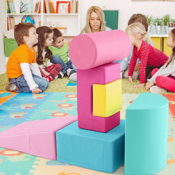 Costway Blocchi rampicanti in schiuma per bambini 1-3 anni, Blocchi rampicanti set rampicante indoor con rettangoli Rosa