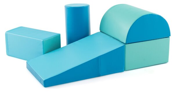 Costway Set di gioco da arrampicata per bambini da 5 pezzi, Strutture di gioco in schiuma impermeabili Blu