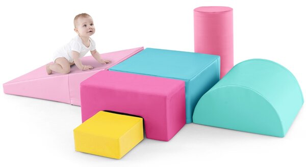 Costway Blocchi rampicanti in schiuma per bambini 1-3 anni, Blocchi rampicanti set rampicante indoor con rettangoli Rosa