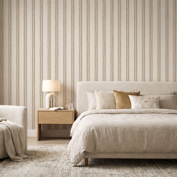 Carta da parati Righe verticali beige e grigio chiaro a trama, Parati geometrica classici, Parati geometrica a righe classici, a01268v3 : Uwalls.it