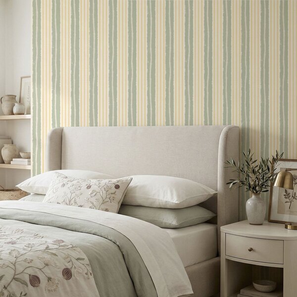Carta da parati Righe verticali color menta e gialle su uno, Parati geometrica classici, Parati geometrica a righe classici, a01268v5 : Uwalls.it