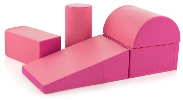 Costway Set di gioco da arrampicata per bambini da 5 pezzi, Strutture di gioco in schiuma impermeabili Rosa scuro