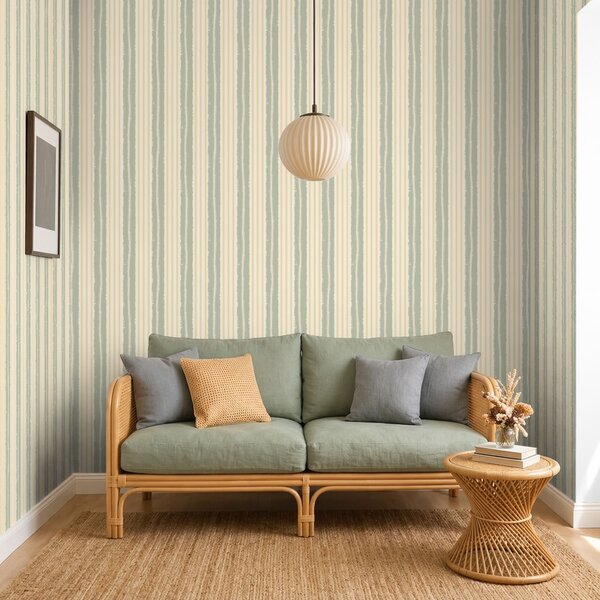 Carta da parati Righe verticali color menta e gialle su uno, Parati geometrica classici, Parati geometrica a righe classici, a01268v5 : Uwalls.it