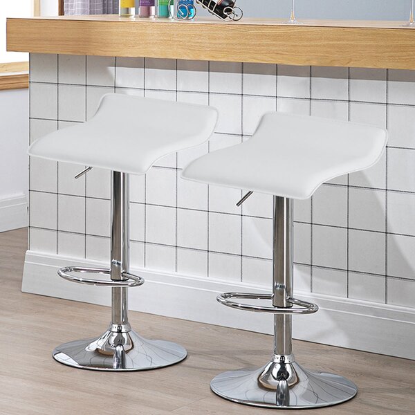 Costway Sgabello girevole a 360° da bar in ecopelle, Sgabello quadrato regolabile in altezza per bar con poggiapiedi Bianco