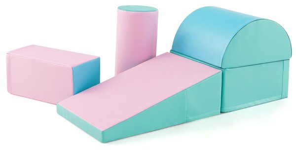 Costway Set di gioco da arrampicata per bambini da 5 pezzi, Strutture di gioco in schiuma impermeabili Verde e rosa