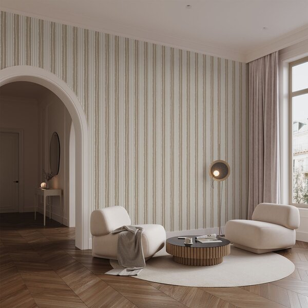 Carta da parati Righe verticali beige e grigio chiaro a trama, Parati geometrica classici, Parati geometrica a righe classici, a01268v3 : Uwalls.it