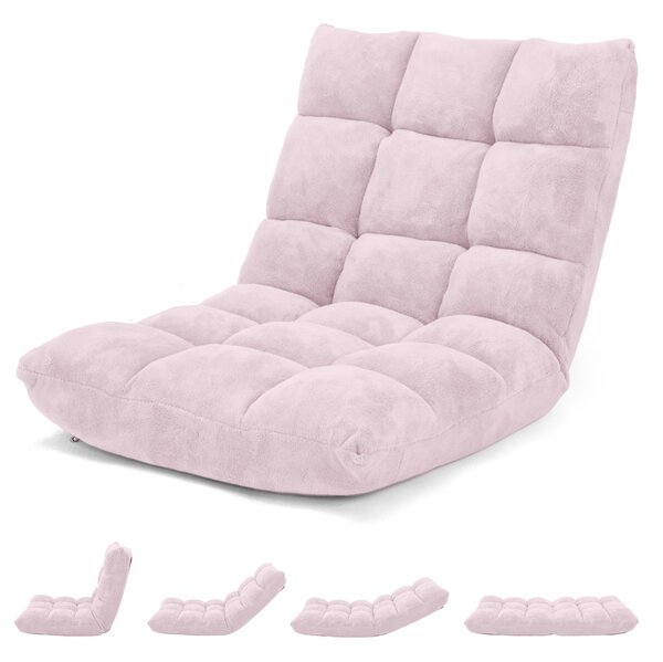 Costway Sedia imbottita da pavimento regolabile in 14 posizioni, Poltrona da pavimento 105x56x15cm Roseo