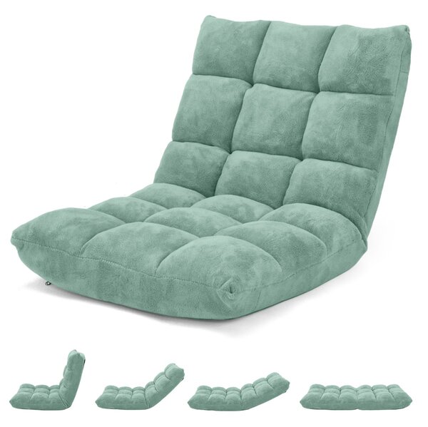 Costway Sedia imbottita da pavimento regolabile in 14 posizioni, Poltrona da pavimento 105x56x15cm Verde chiaro
