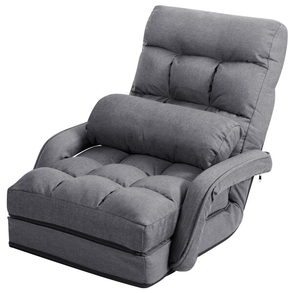 Costway Divano letto in tessuto regolabile in 5 livelli con braccioli e cuscino pieghevole da terra 173x67x12cm Grigio scuro
