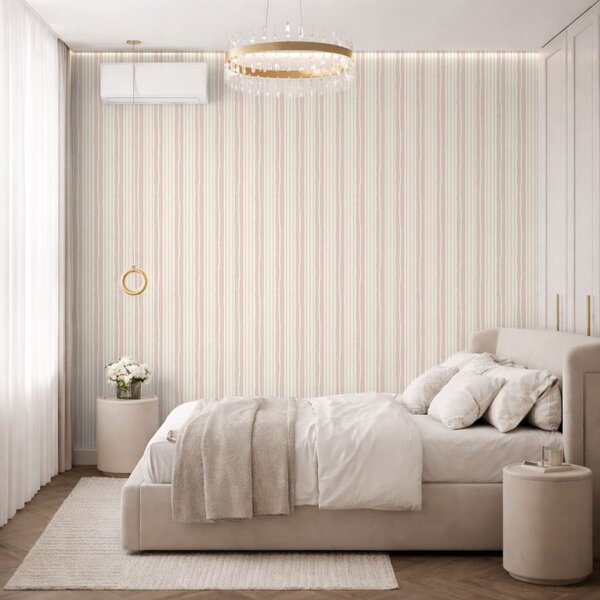 Carta da parati Righe verticali a trama in rosa pallido e crema, Parati geometrica classici, Parati geometrica a righe classici, a01268v7 : Uwalls.it