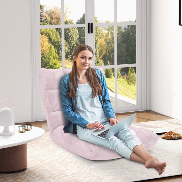 Costway Sedia imbottita da pavimento regolabile in 14 posizioni, Poltrona da pavimento 105x56x15cm Roseo