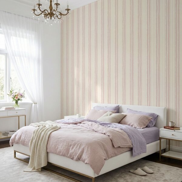 Carta da parati Righe verticali a trama in rosa pallido e crema, Parati geometrica classici, Parati geometrica a righe classici, a01268v7 : Uwalls.it