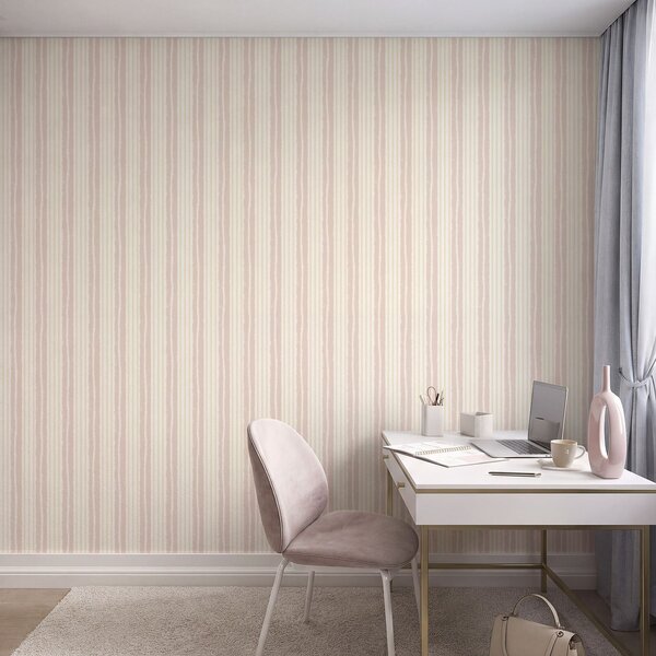 Carta da parati Righe verticali a trama in rosa pallido e crema, Parati geometrica classici, Parati geometrica a righe classici, a01268v7 : Uwalls.it