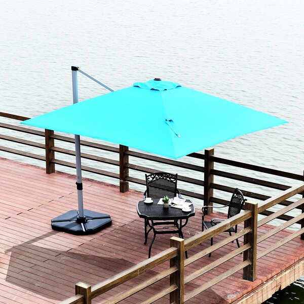 Costway Ombrellone quadrato con base incrociata con palo in alluminio, Ombrellone con inclinazione regolabile Blu