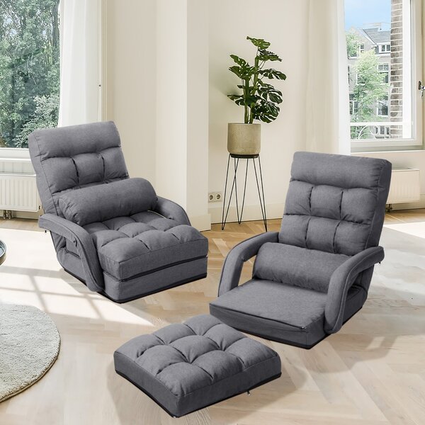 Costway Divano letto in tessuto regolabile in 5 livelli con braccioli e cuscino pieghevole da terra 173x67x12cm Grigio scuro