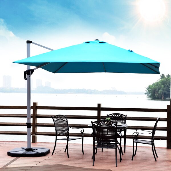 Costway Ombrellone quadrato con base incrociata con palo in alluminio, Ombrellone con inclinazione regolabile Blu