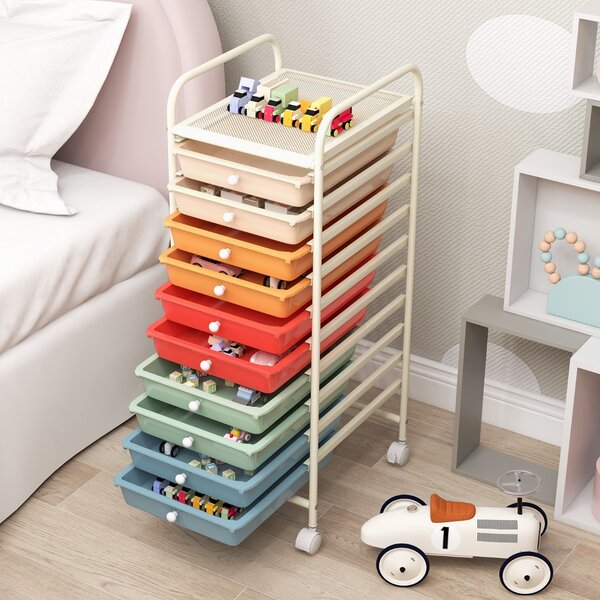 Costway Carrello cassettiera multiuso con 10 cassetti da cucina, Contenitore con ruote a 10 ripiani per bagno Colorato 2