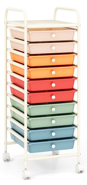 Costway Carrello cassettiera multiuso con 10 cassetti da cucina, Contenitore con ruote a 10 ripiani per bagno Colorato 2