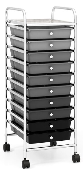 Costway Carrello cassettiera multiuso con 10 cassetti da cucina, Contenitore con ruote a 10 ripiani per bagno Grigio