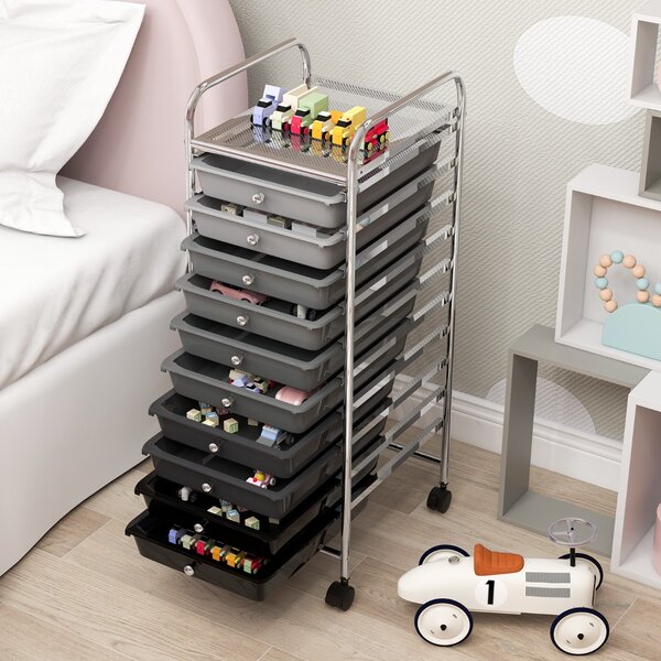 Costway Carrello cassettiera multiuso con 10 cassetti da cucina, Contenitore con ruote a 10 ripiani per bagno Grigio