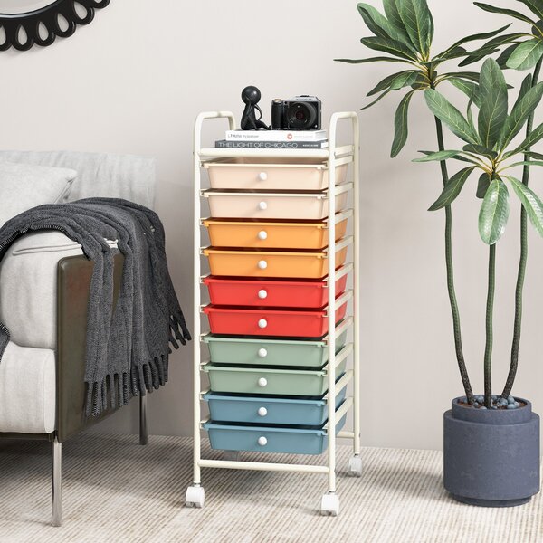 Costway Carrello cassettiera multiuso con 10 cassetti da cucina, Contenitore con ruote a 10 ripiani per bagno Colorato 2