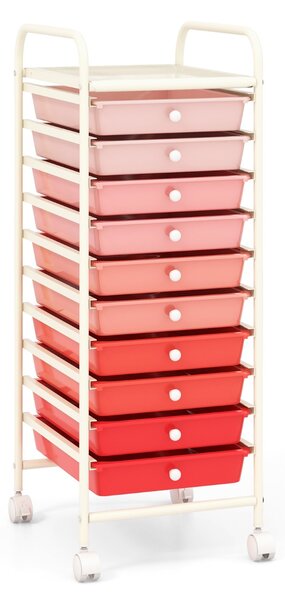 Costway Carrello cassettiera multiuso con 10 cassetti da cucina, Contenitore con ruote a 10 ripiani per bagno Rosa