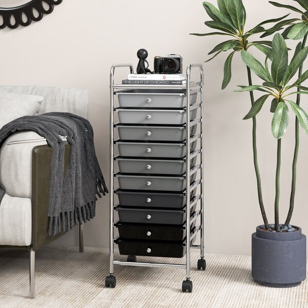 Costway Carrello cassettiera multiuso con 10 cassetti da cucina, Contenitore con ruote a 10 ripiani per bagno Grigio