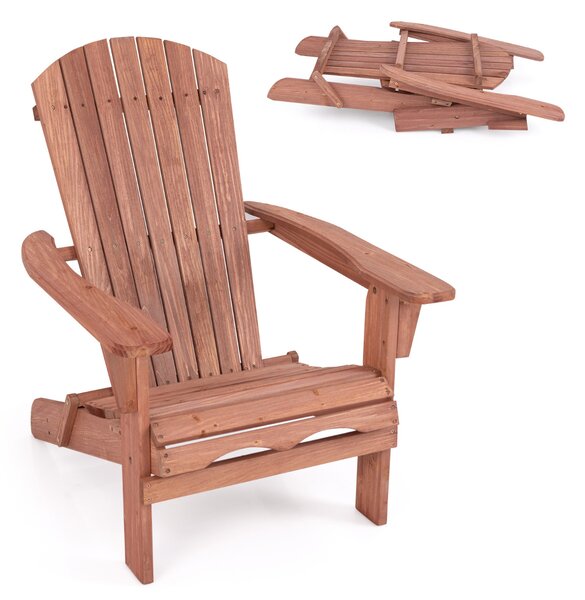 Costway Sedia pieghevole con schienale alto ampi braccioli carico di 180kg, Sedia adirondack da soggiorno in legno Marrone