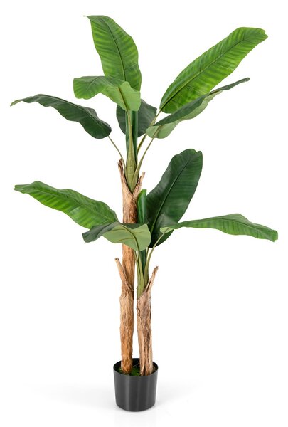 Costway Albero di banana finto con grandi foglie e vaso, Albero di banana artificiale con corteccia naturale alto 165 cm