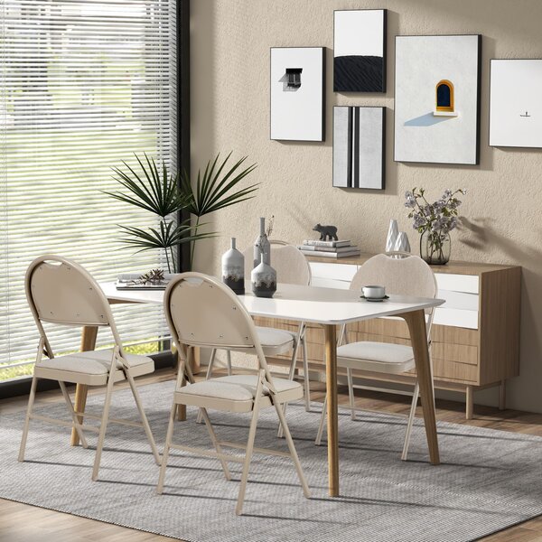 Costway Set di 4 sedie pieghevoli con seduta imbottita, Sedie pieghevoli portatili con piedini antiscivolo Beige