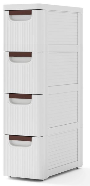 Costway Mobiletto di stoccaggio stretto per spazi ridotti, Unità organizzatrice a 4 cassetti con ruote incorporate Bianco