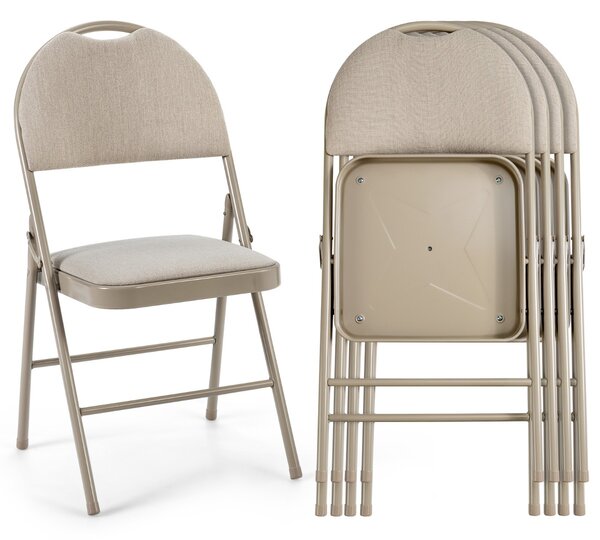 Costway Set di 4 sedie pieghevoli con seduta imbottita, Sedie pieghevoli portatili con piedini antiscivolo Beige