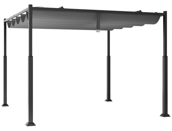 Costway Pergola da esterno 310x310cm con tettoia retrattile colonne metalliche extra-resistenti, Padiglione parasole Grigio