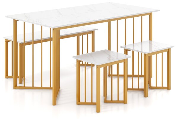 Costway Set di tavolo da pranzo moderno con 4 posti, Tavolo da cucina rettangolare con panca e 2 sgabelli Bianco