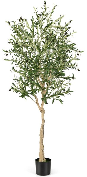Costway Ulivo artificiale 182cm con 1296 foglie 72 frutti, Ulivo finto in vaso di cemento per ufficio casa