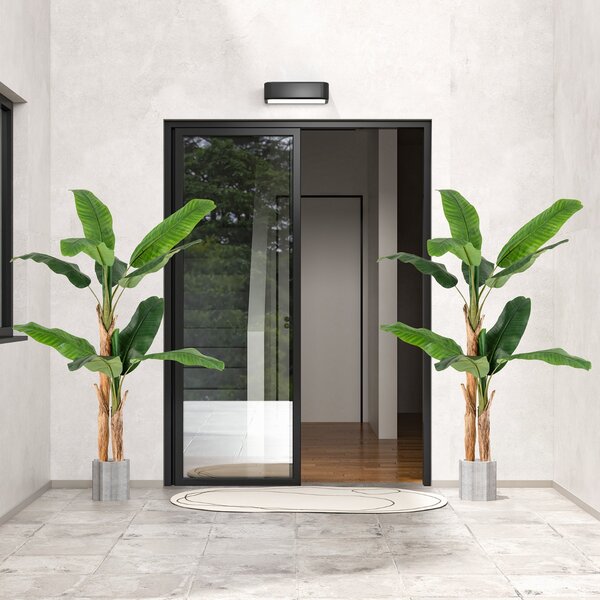Costway Albero di banana finto con grandi foglie e vaso, Albero di banana artificiale con corteccia naturale alto 165 cm