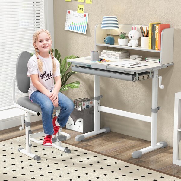 Costway Scrivania da studio per bambini regolabile in altezza con piano inclinabile, Tavolo da scrittura per bambini Grigio