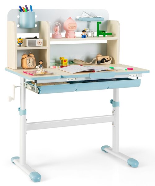Costway Scrivania per studio dei bambini regolabile in altezza con piano inclinabile, Tavolo per bambini 3-12 anni Blu