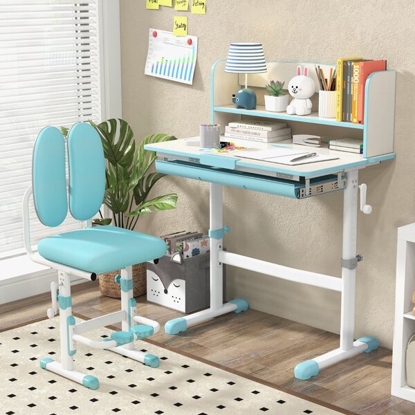 Costway Scrivania da studio per bambini regolabile in altezza con piano inclinabile, Tavolo da scrittura per bambini Blu