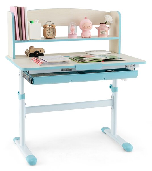 Costway Scrivania da studio per bambini regolabile in altezza con piano inclinabile, Tavolo da scrittura per bambini Blu