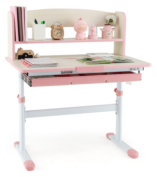 Costway Scrivania da studio per bambini regolabile in altezza con piano inclinabile, Tavolo da scrittura per bambini Rosa