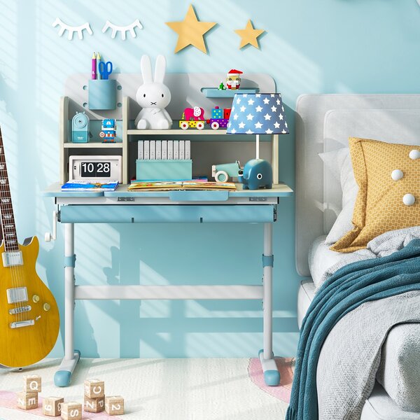 Costway Scrivania per studio dei bambini regolabile in altezza con piano inclinabile, Tavolo per bambini 3-12 anni Blu