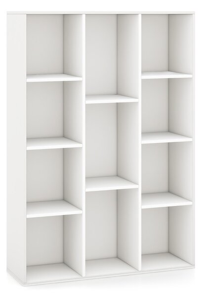 Costway Libreria a 11 cubi multifunzionale con kit anti-ribaltamento per soggiorno, Scaffale moderno geometrico Bianco